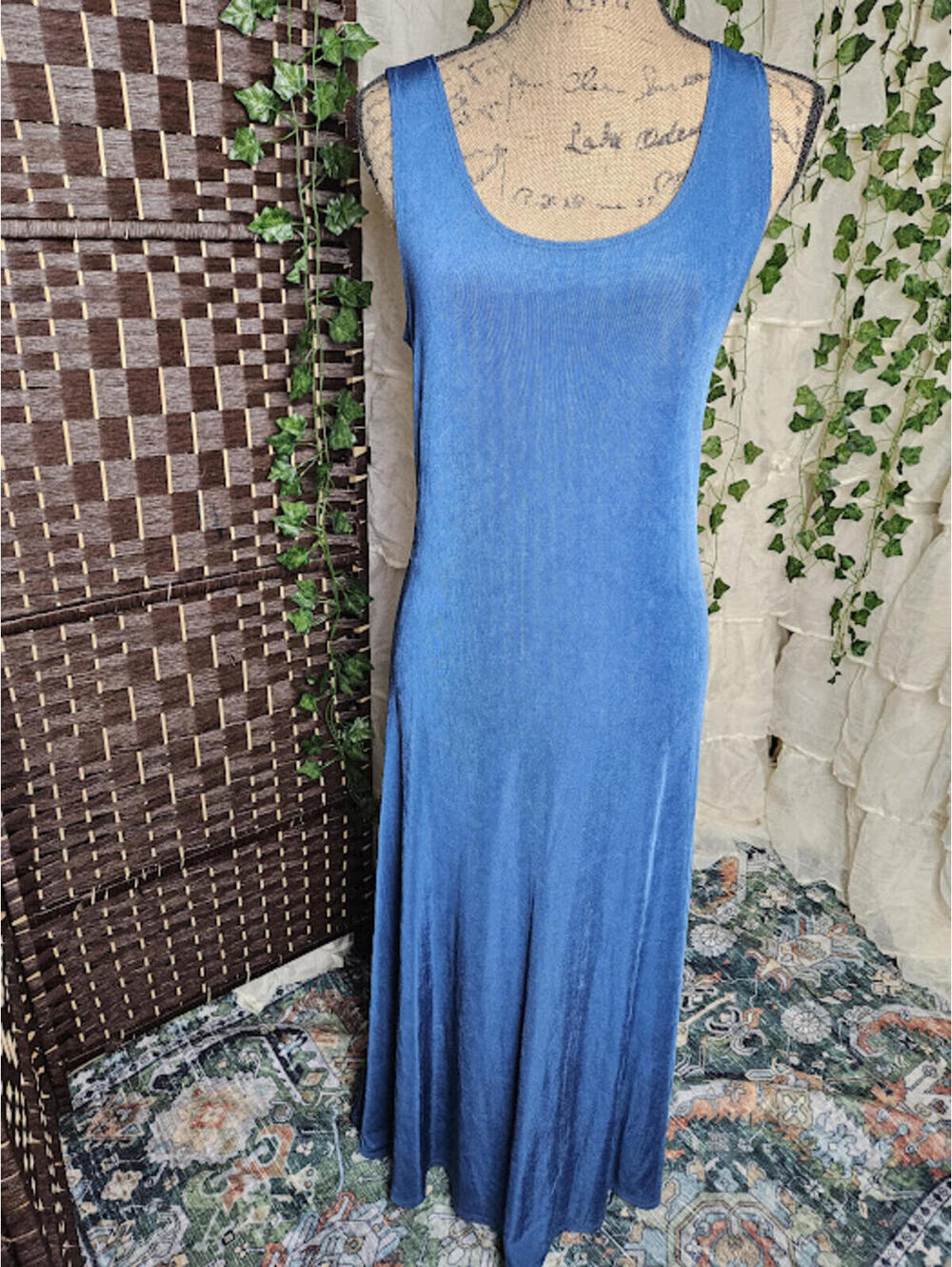 NWT Chico’s Travelers Solid Blue Ribbed Maxi Dress Sleeveless Travel Knit Size 1